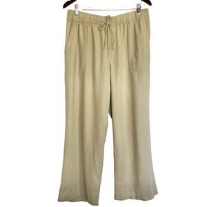 Gap Wide Leg Linen Blend Pants Size L Pull On Tan Elastic Waist Pockets